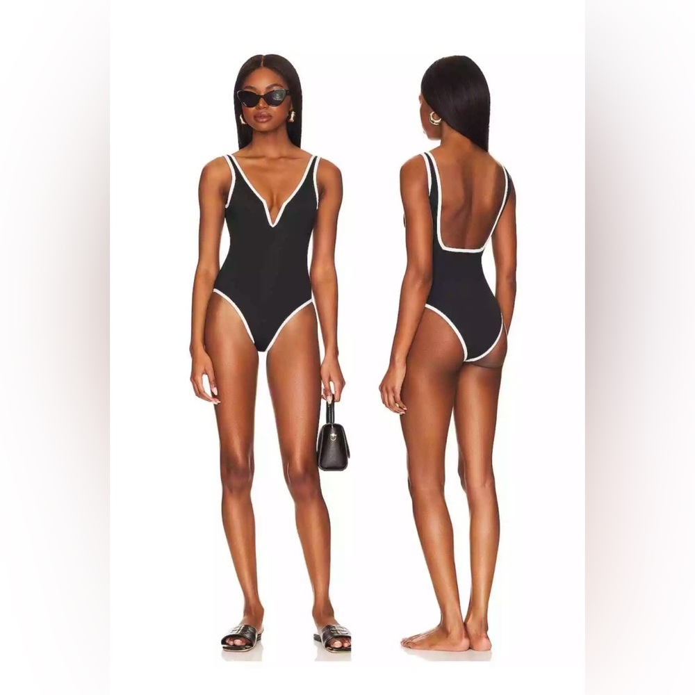 l*space Black One-Piece Swimsuit with White Trim